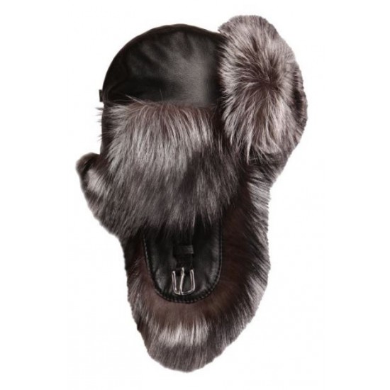 Bilodeau - Aviator hat, forest silver fox and black leather